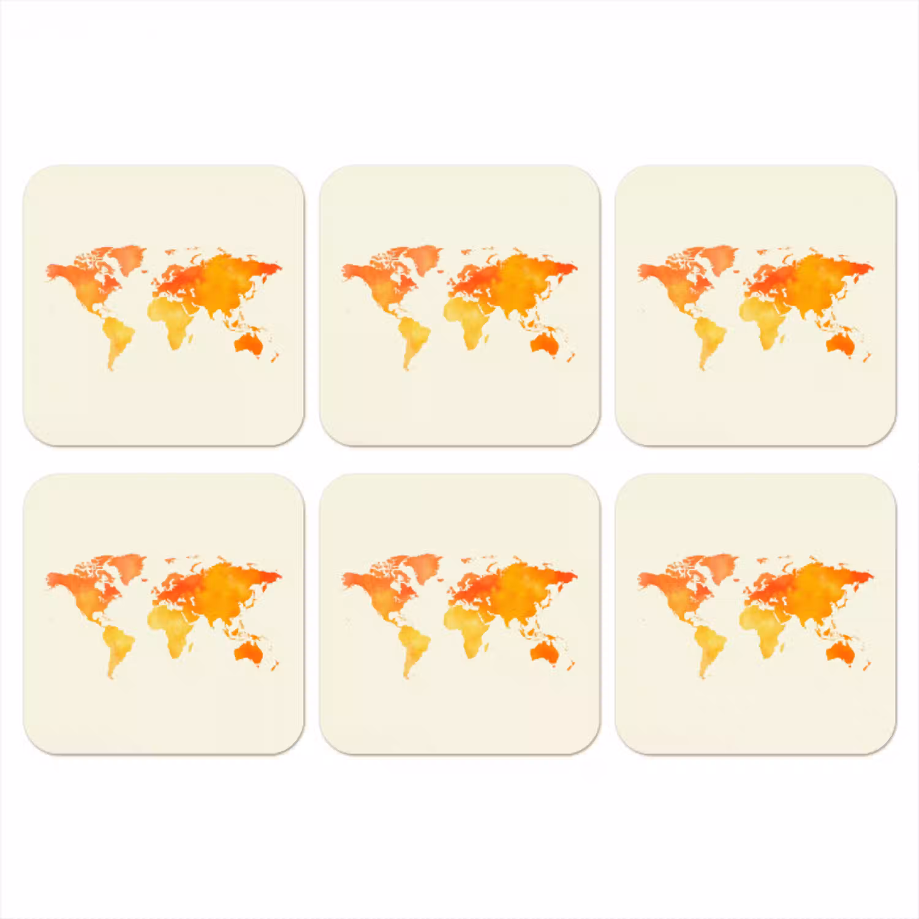 Wereldkaart - Oranje - Kleurrijk onderzetter kurk middel -3d