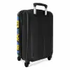 Gele kronkelende smiley's op een blauwe achtergrond NBS - Handbagage koffer - Kinderen Unisex middel -achterkant