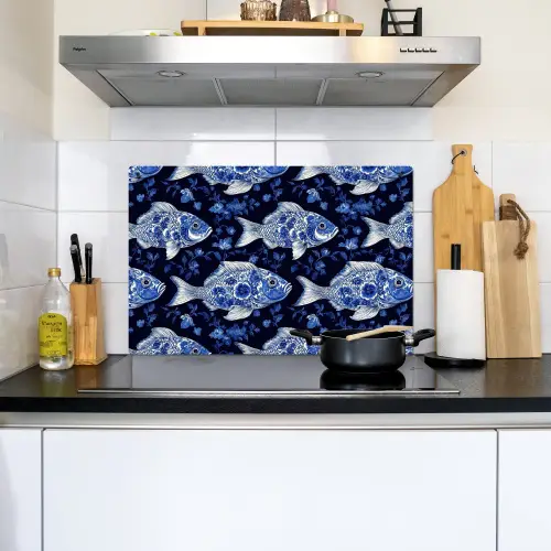 Vissen - Bloemen - Blauw Inductie beschemer met haakjes klein 777 -sfeer2