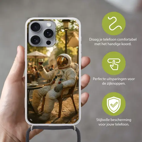 Wijn - Rood - Terras - Koffie Hoesje iPhone 16 Pro Max met koord klein -sfeer2_NL