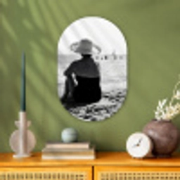 Vrouwen - Zonnehoed - Strand - Zwart - Wit Wandcirkel Ovaal Forex klein -sfeer2