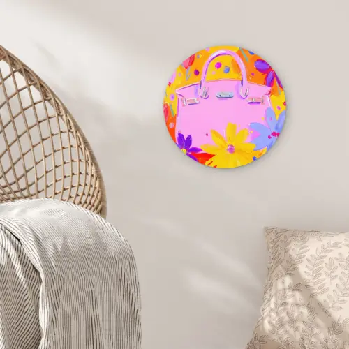 Tas - Roze - Bloemen Wandcirkel kunststof plaat 5mm dik klein -sfeer5