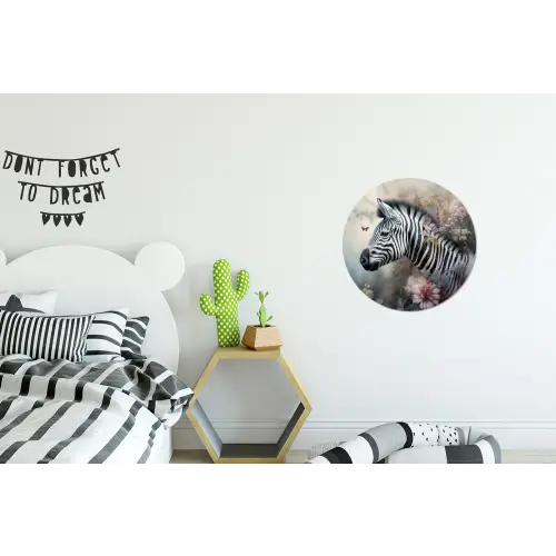 Zebra - Wilde dieren - Vlinder - Bloemen Wandcirkel aluminium klein -kinderkamer
