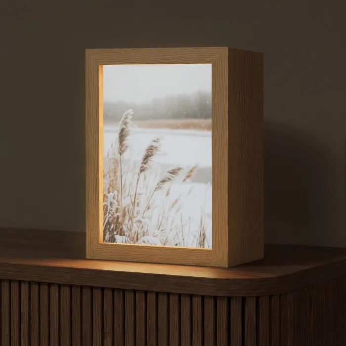Riet - Meer - Winter - Natuur - Sneeuw - Beige Light Box met kabel (Tafellamp) klein -z3d_website