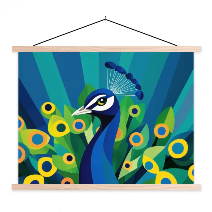 Pauw - Cirkels - Blauw textielposter latten blank klein -3d