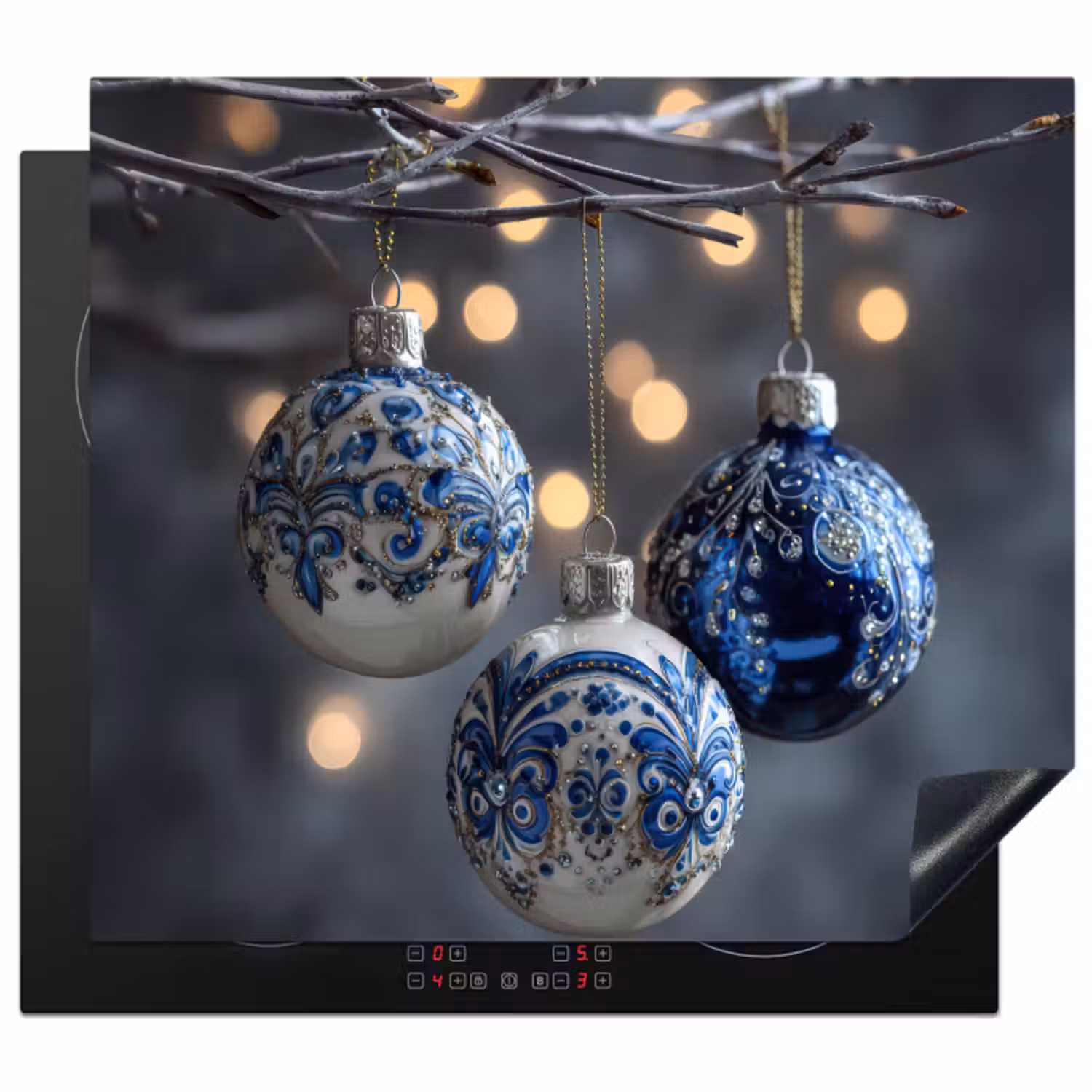 Inductie beschermer - Kerstbal - Versierd - Blauw