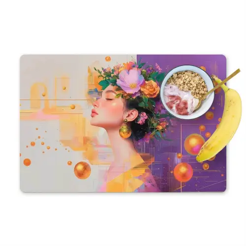 Abstract - Vrouw - Bloemenkroon - Goud Placemat vinyl groot -zzzproduct_Kitchenyeah-website