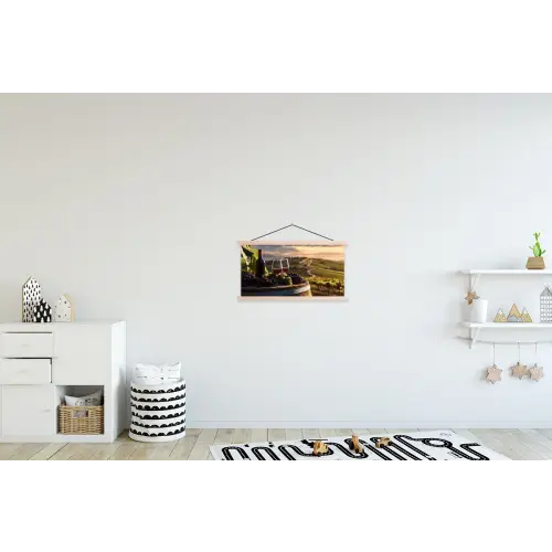 Wijn - Druiven - Heuvels - Landschap textielposter latten blank klein -kinderkamer