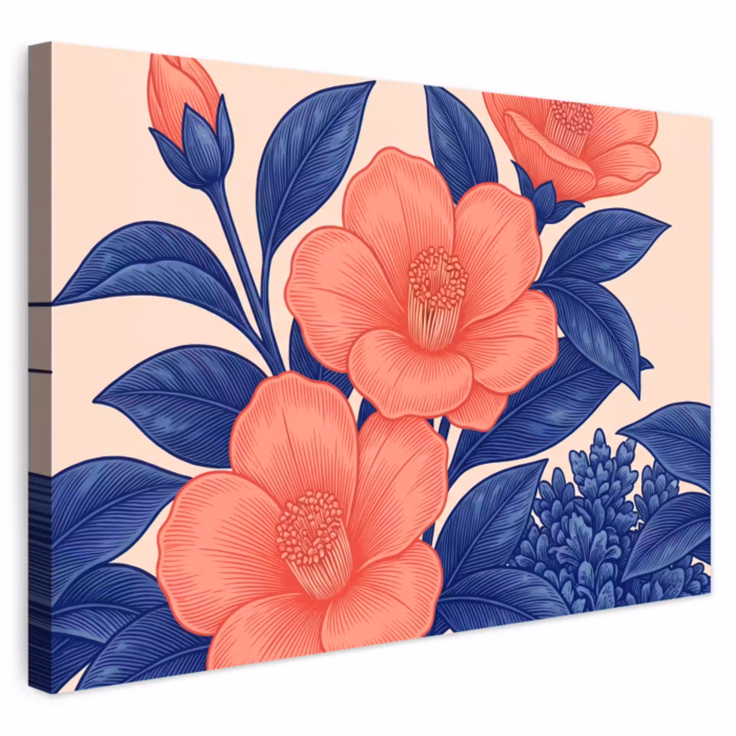 Bloemen - Bladeren - Botanisch Tuinposter op houten frame 2 cm dik klein -3d