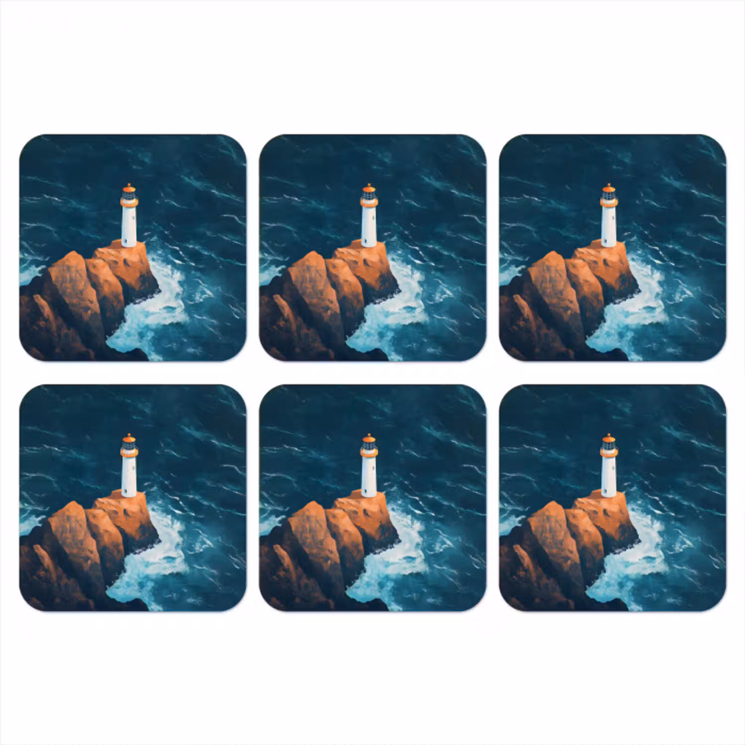 Vuurtoren - Rots - Zee - Golven onderzetter kurk middel -3d