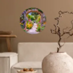 Doorkijk - Bloemen - Pad - Natuur Wandcirkel behangsticker klein -sfeer1
