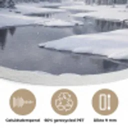 Sneeuwlandschap - Bergen - Rivier - Winter Akoestische PET Vilt - Rond klein -closeup_NL