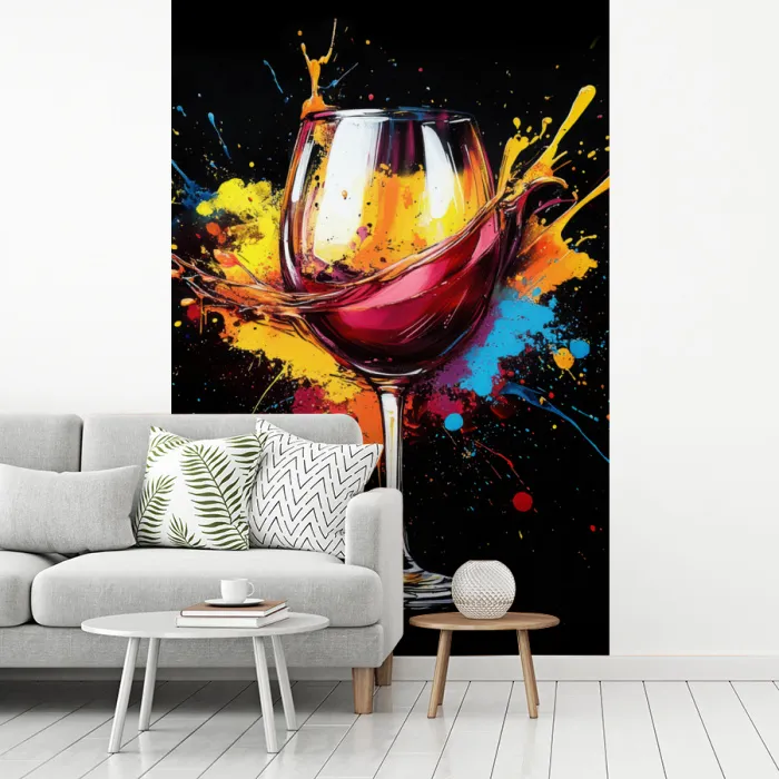 Wijn - Glas - Graffiti - Borrel - Rood - Verf fotobehang vinyl groot -woonkamer