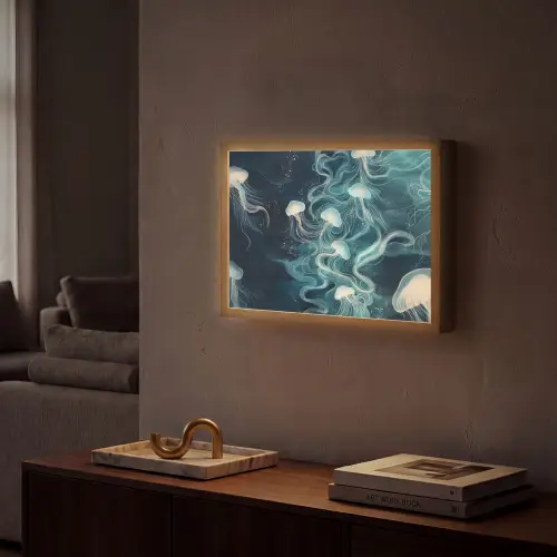 Kwallen - Zee - Wit - Golven Light Box met batterij (Wandlamp) middel -sfeer1