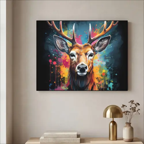 Hert - Graffiti - Dieren - Kleuren Textielframe zwart klein -sfeer2