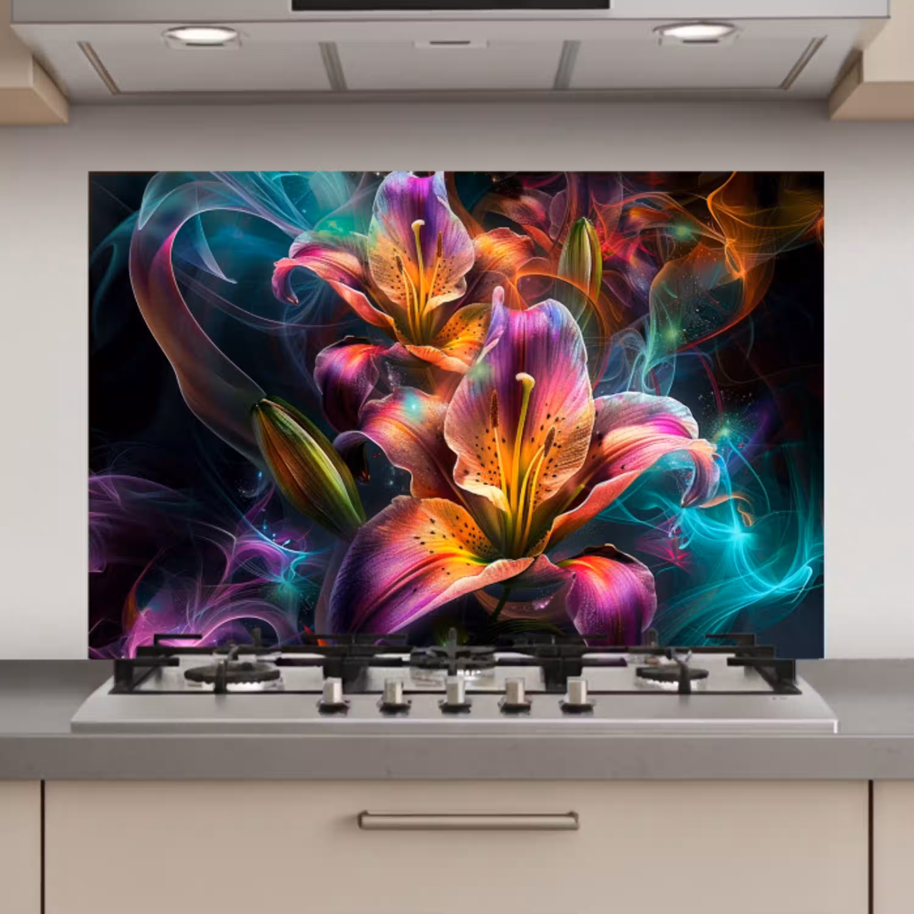 Kleurrijk - Bloemen - Zwart keuken achterwand spatscherm klein -3d_website