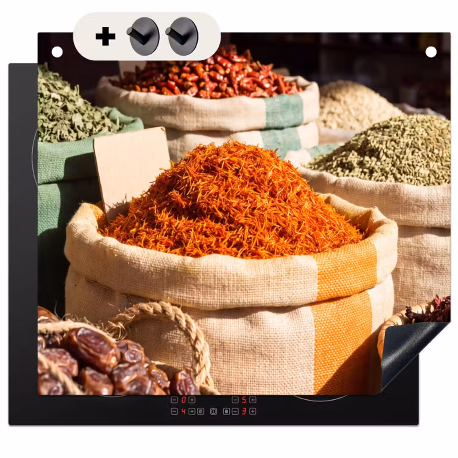 Inductie beschermer en spatscherm (2in1) - Kruiden - Markt - Kleurrijk