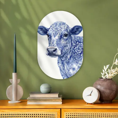 Illustratie - Koe - Blauw Wandcirkel Ovaal Forex klein -sfeer2