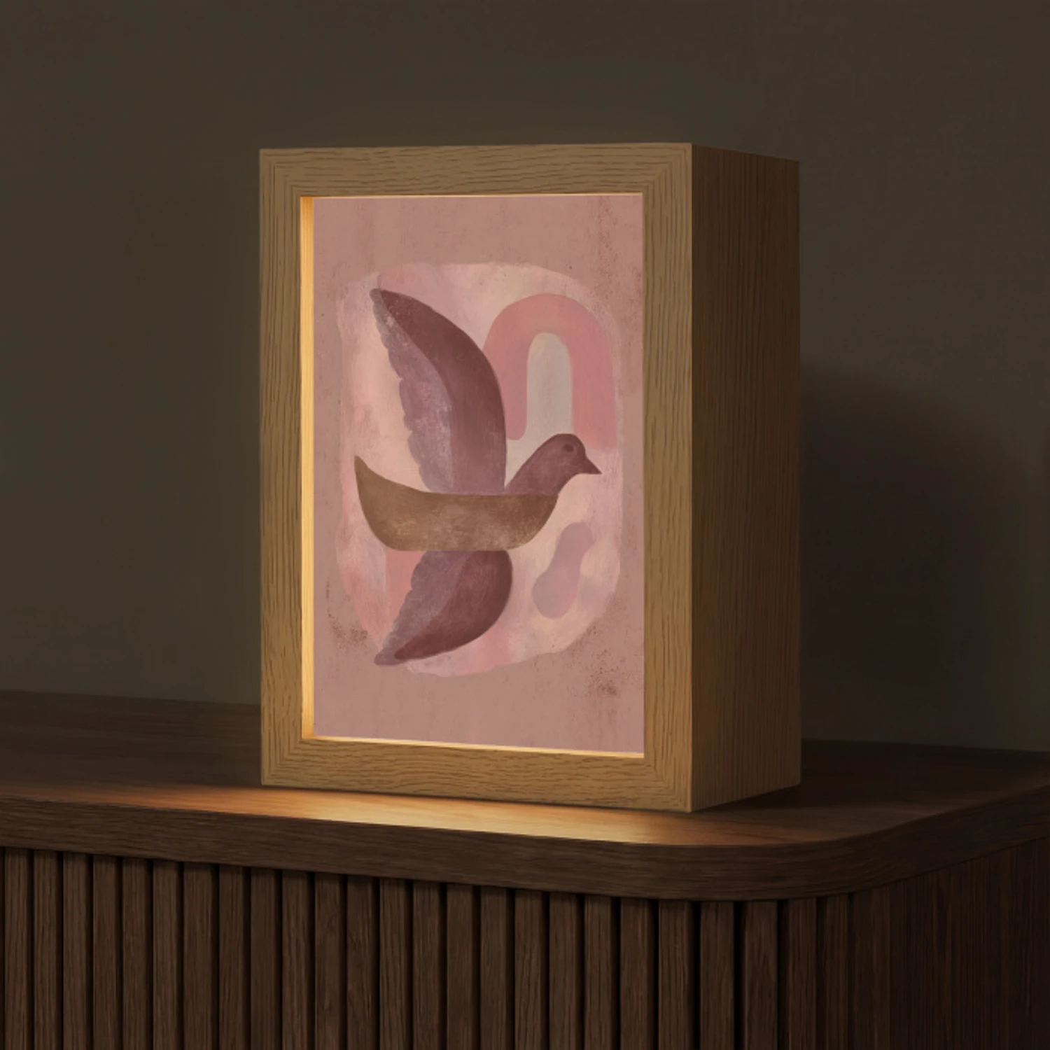 Illustratie - Vogels - Abstract - Roze Light Box met kabel (Tafellamp) klein -z3d_website