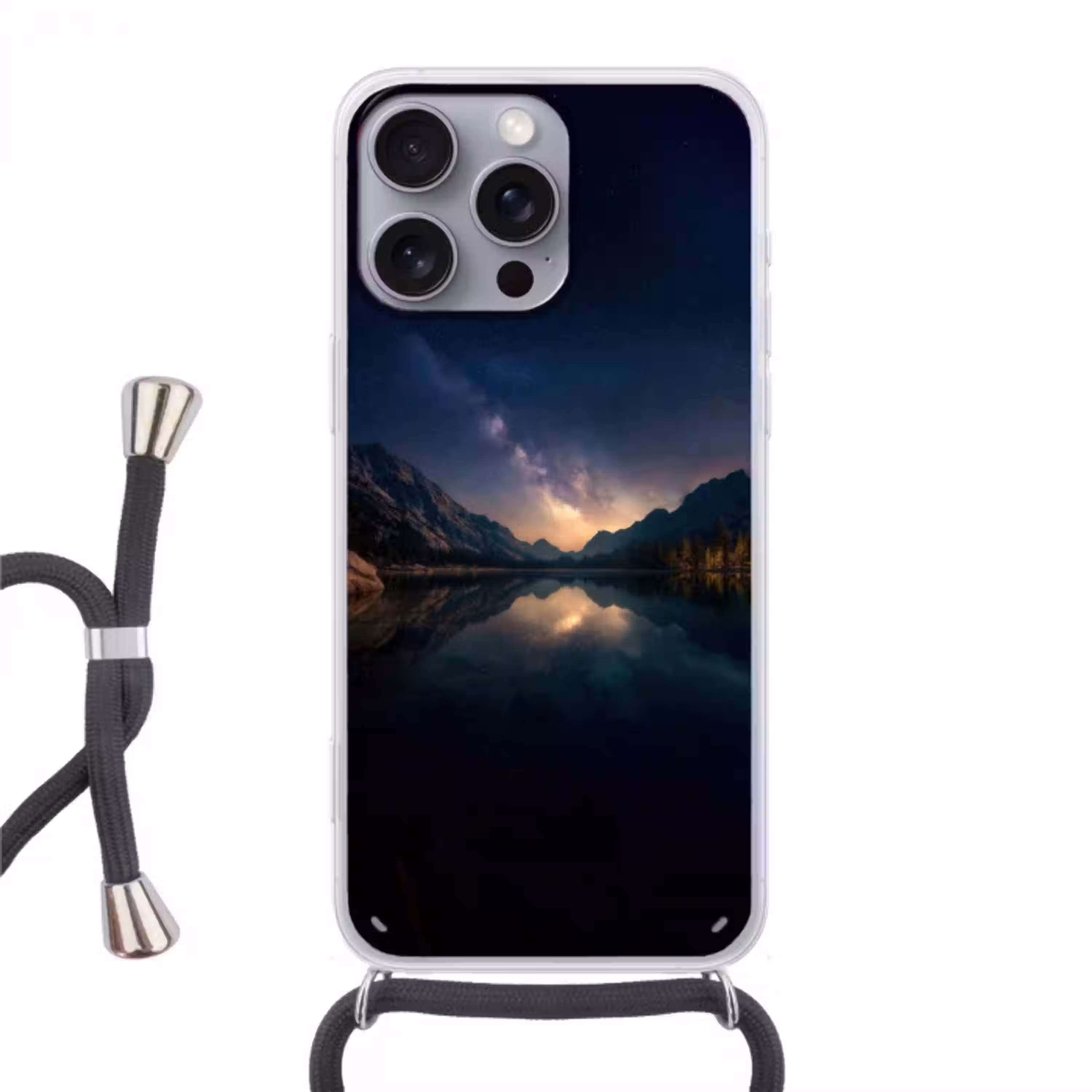 Kristalhelder meer - Bergen - Bergen Hoesje iPhone 16 Pro Max met koord klein -3d