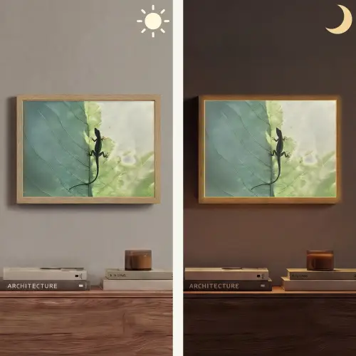 Hagedis - Blad - Nerven - Groen Light Box met batterij (Wandlamp) middel -sfeer3