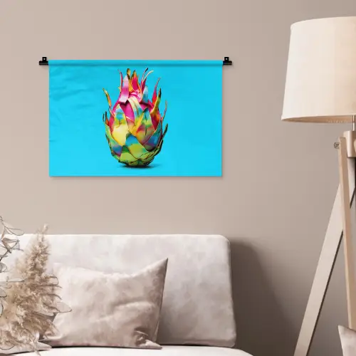 Drakenfruit - Blauw - Levendig Wandkleed katoen klein -sfeer4