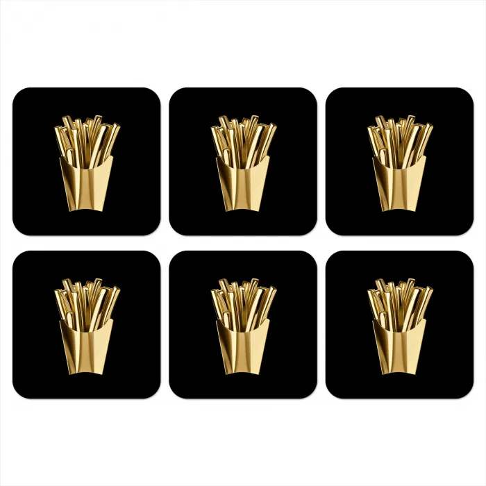 Friet - Goud - Chrome - Eten onderzetter kurk middel -3d