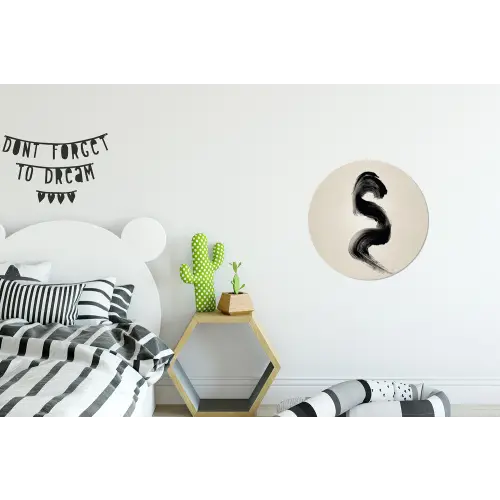 Penseelstreek - Zwart - Minimalistisch Wandcirkel aluminium klein -kinderkamer
