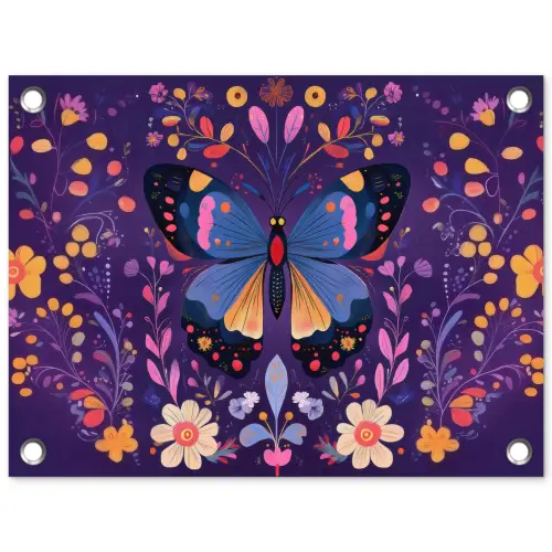 Sierlijk - Bloemen - Vlinder - Paars tuinposter los doek klein -3d