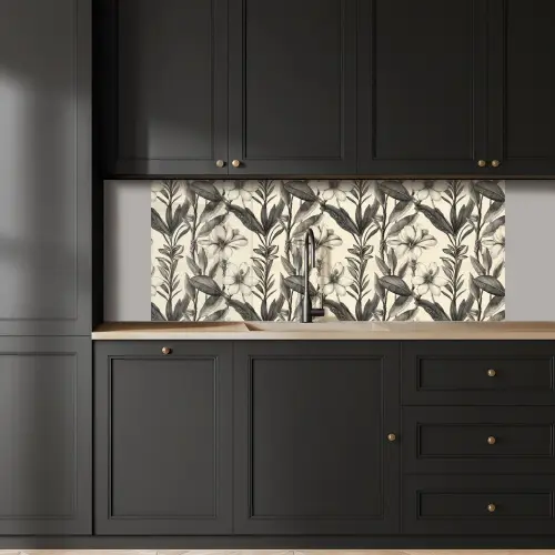 Klassiek - Botanisch - Zwart - Beige keuken achterwand 2 middel 871 -sfeer1