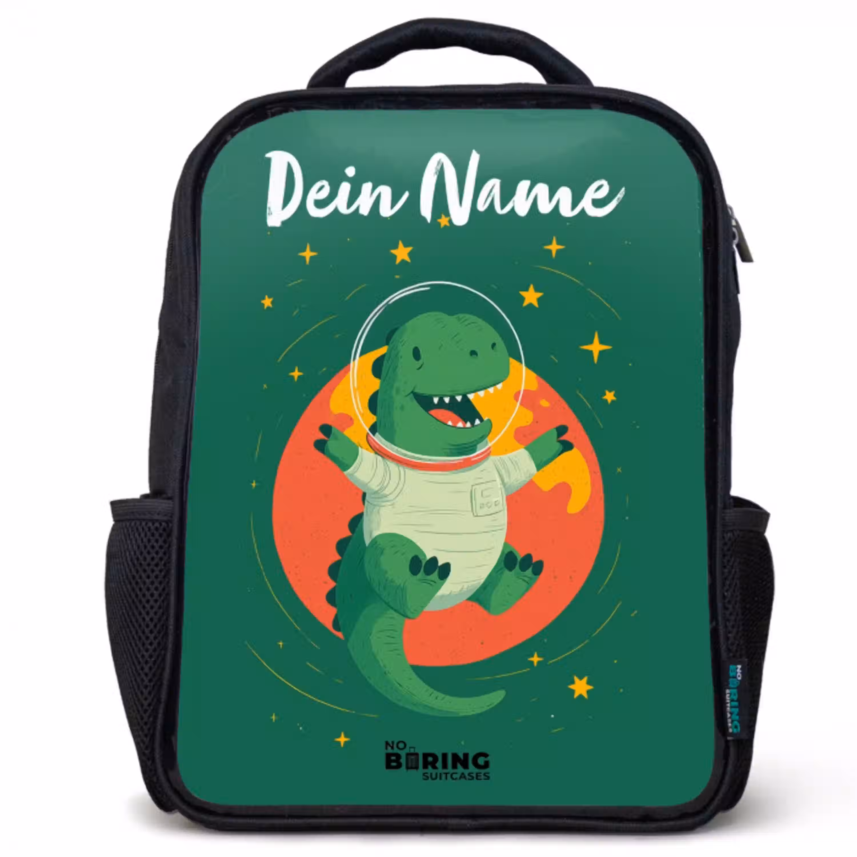 Dino - Planeet - Sterren - Groen Rugzak - Zwart middel -3d