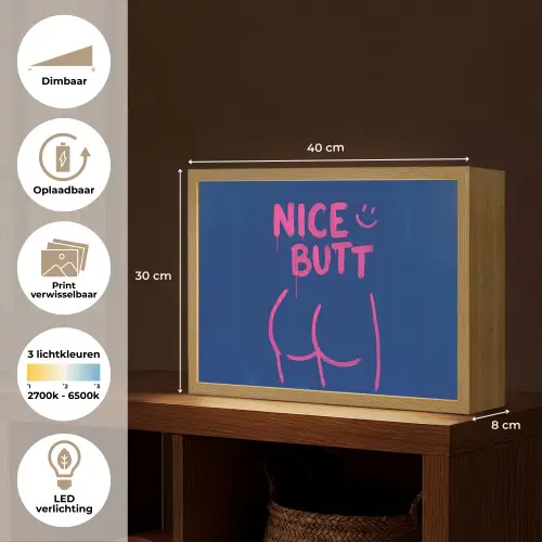 Brutaal - Grappig - Blauw Light Box met batterij (Wandlamp) middel -USP_websiteoverzichtNL
