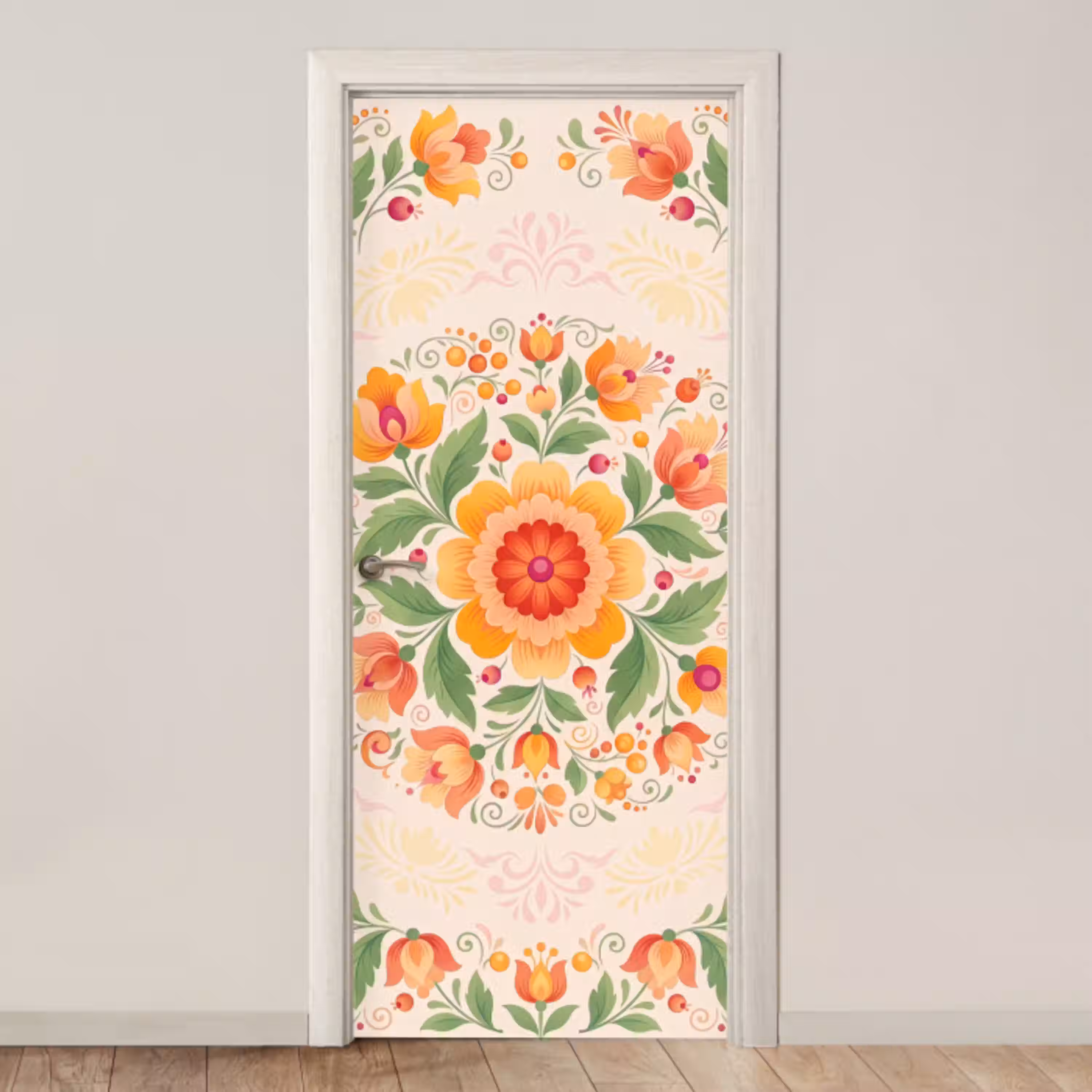 Bloemen - Patroon - Decoratief - Oranje deurposter klein -3d_beige
