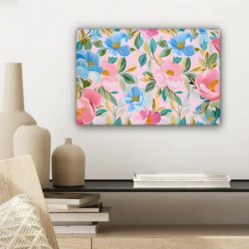 Blauw - Roze - Bloemen canvas 2cm klein -sfeer6