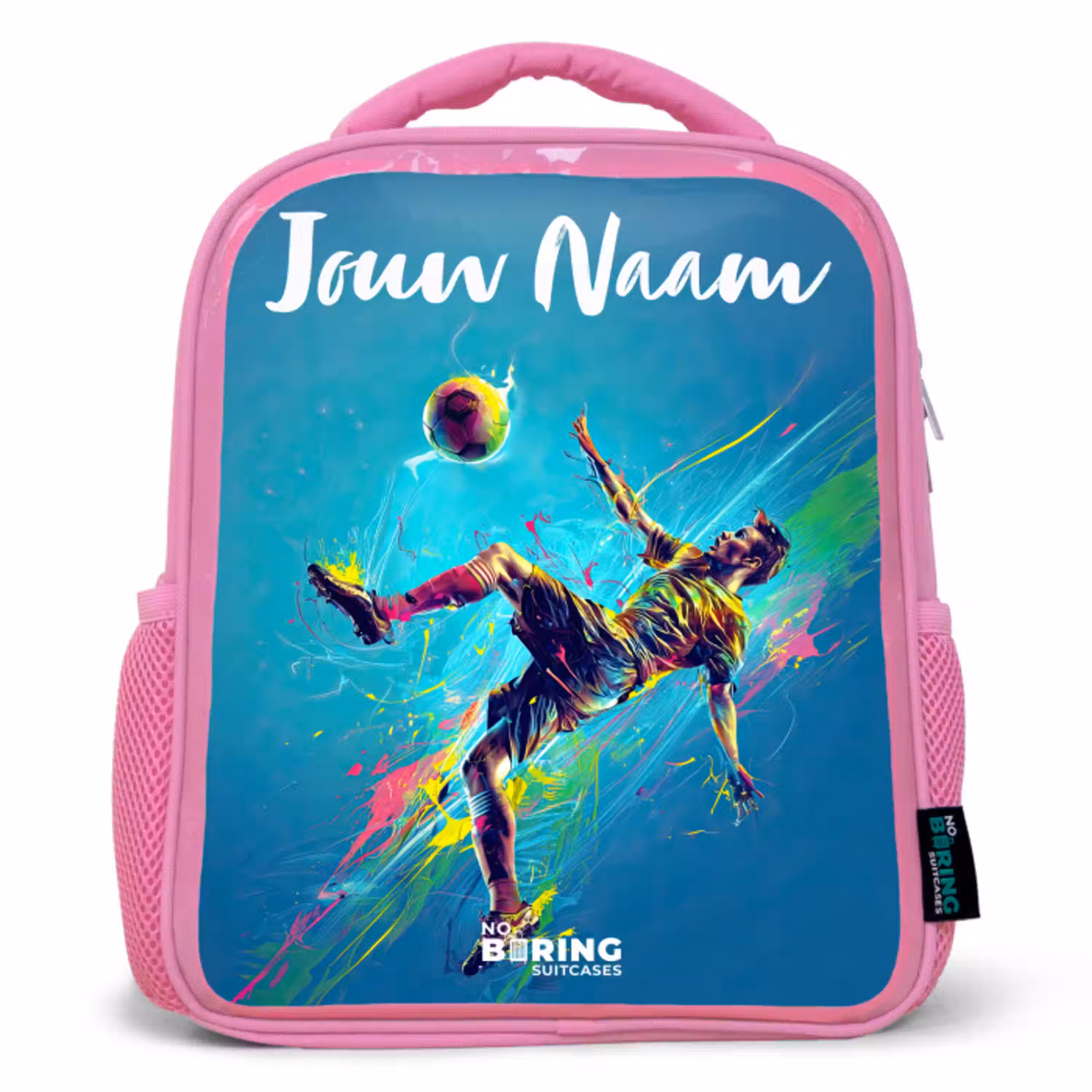 Neon - Voetbal - Schop - Kleurrijk Kinderrugzak - Roze middel -3d