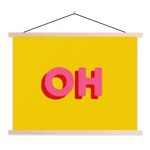Geel - Roze - Oh - 3D textielposter latten blank klein -3d