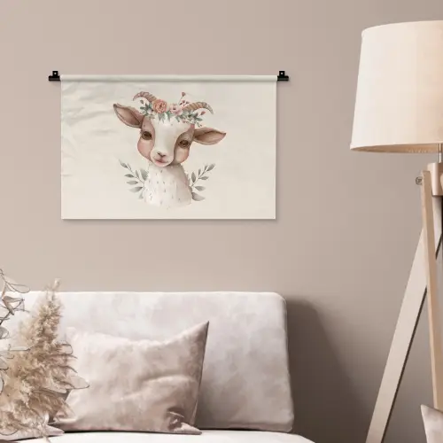 Geit - Dier - Bohemian - Bloemen - Boho Wandkleed katoen klein -sfeer4