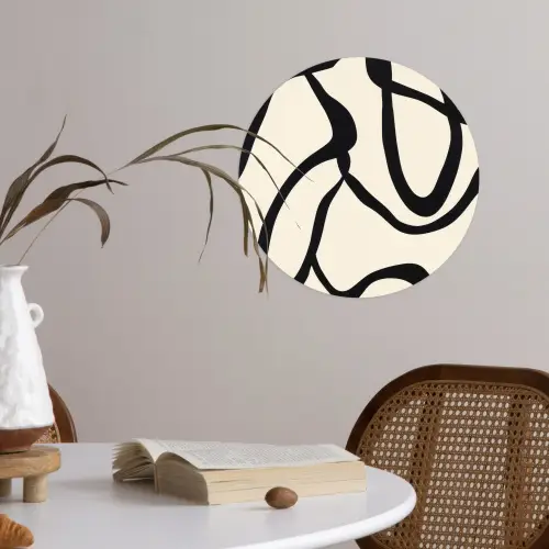 Abstract - Lijnen - Modern - Beige Wandcirkel behangsticker klein -sfeer3