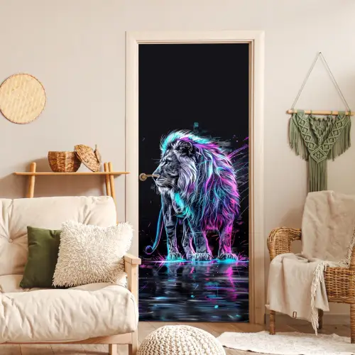 Leeuw - Kleuren - Zwart - Dieren deurposter klein -sfeer2