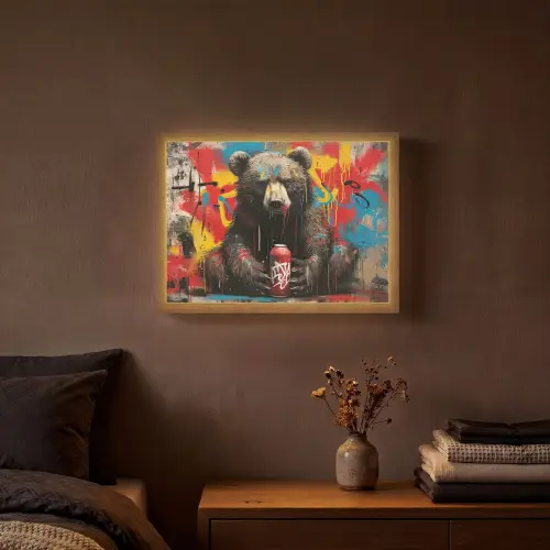 Graffiti - Beer - Dier - Muur - Street art Light Box met batterij (Wandlamp) middel -sfeer4