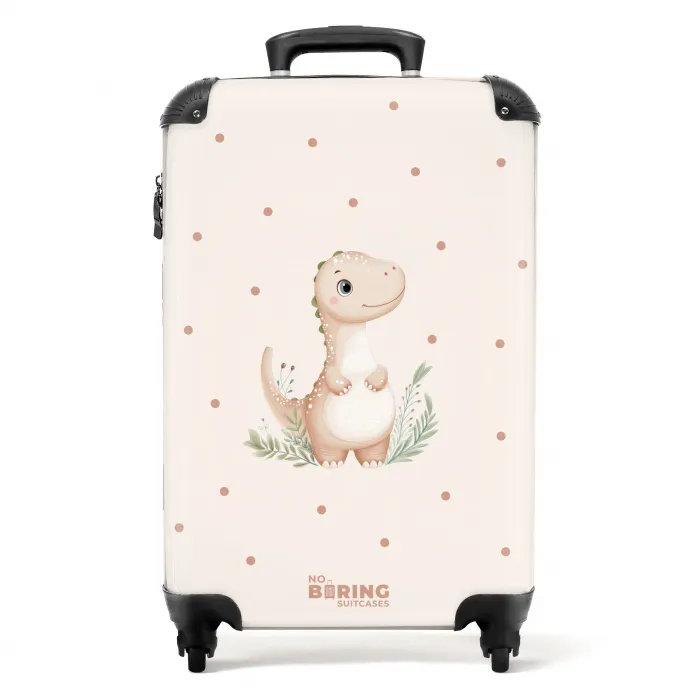 Beige dino op een stippen achtergrond NBS - Handbagage koffer - Volwassenen Unisex middel -productfoto_recht