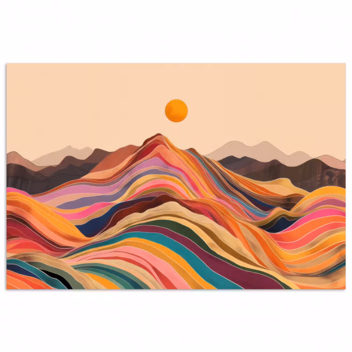 Poster - Sonne - Bunte Landschaft - Berge