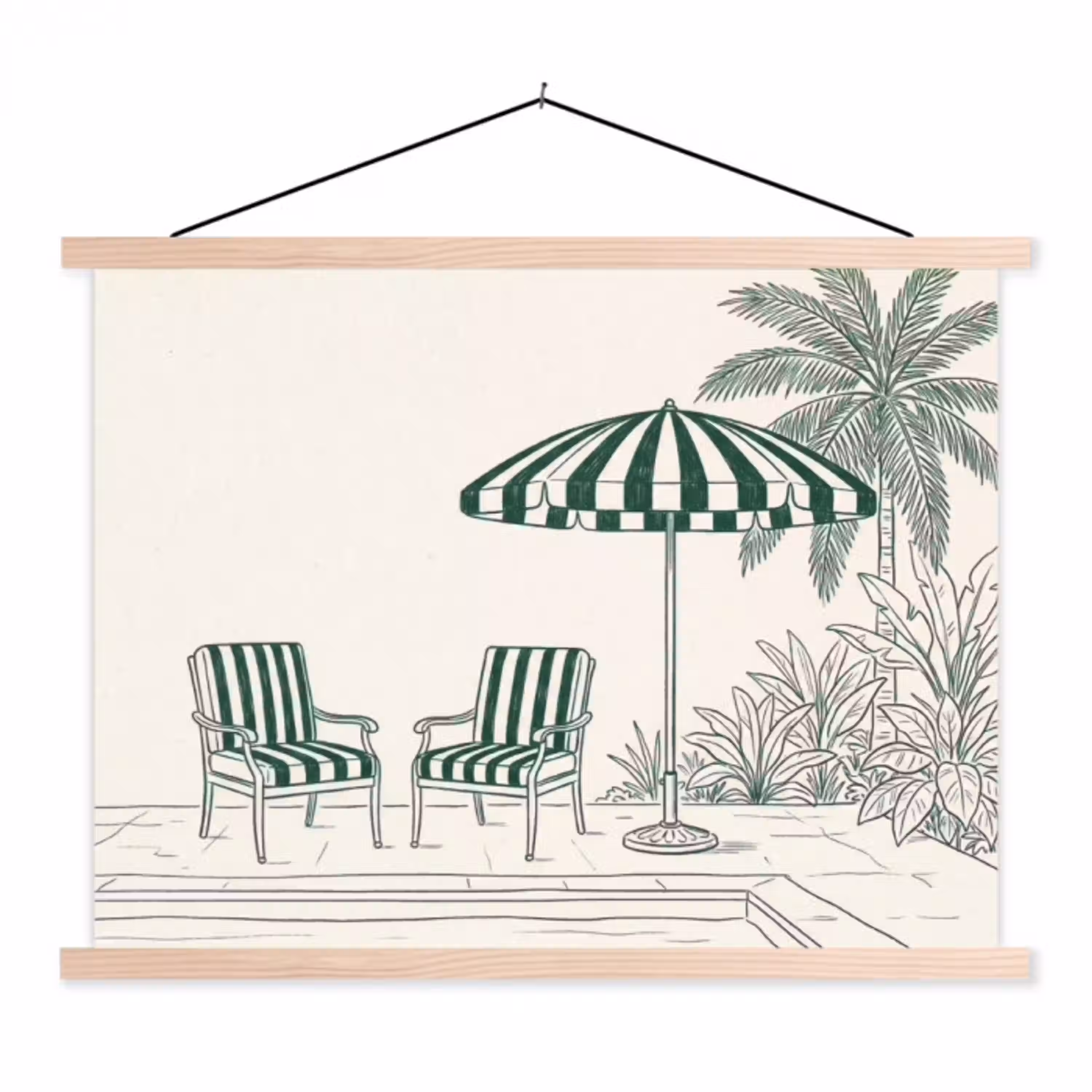 Terras - Illustratie - Groen textielposter latten blank klein -3d