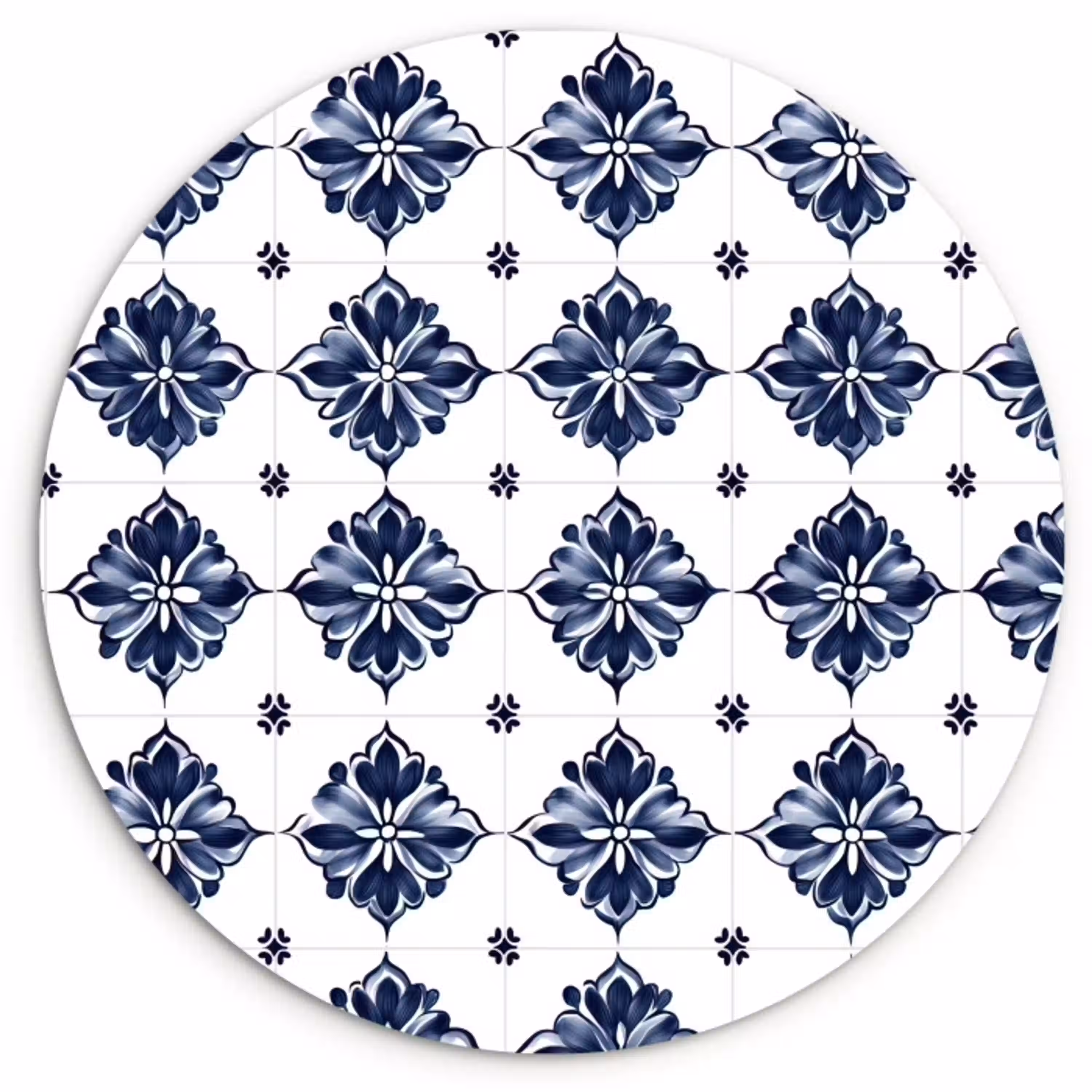 Tegelmotief - Blauw - Wit - Bloem Wandcirkel kunststof plaat 5mm dik klein 188 -3d