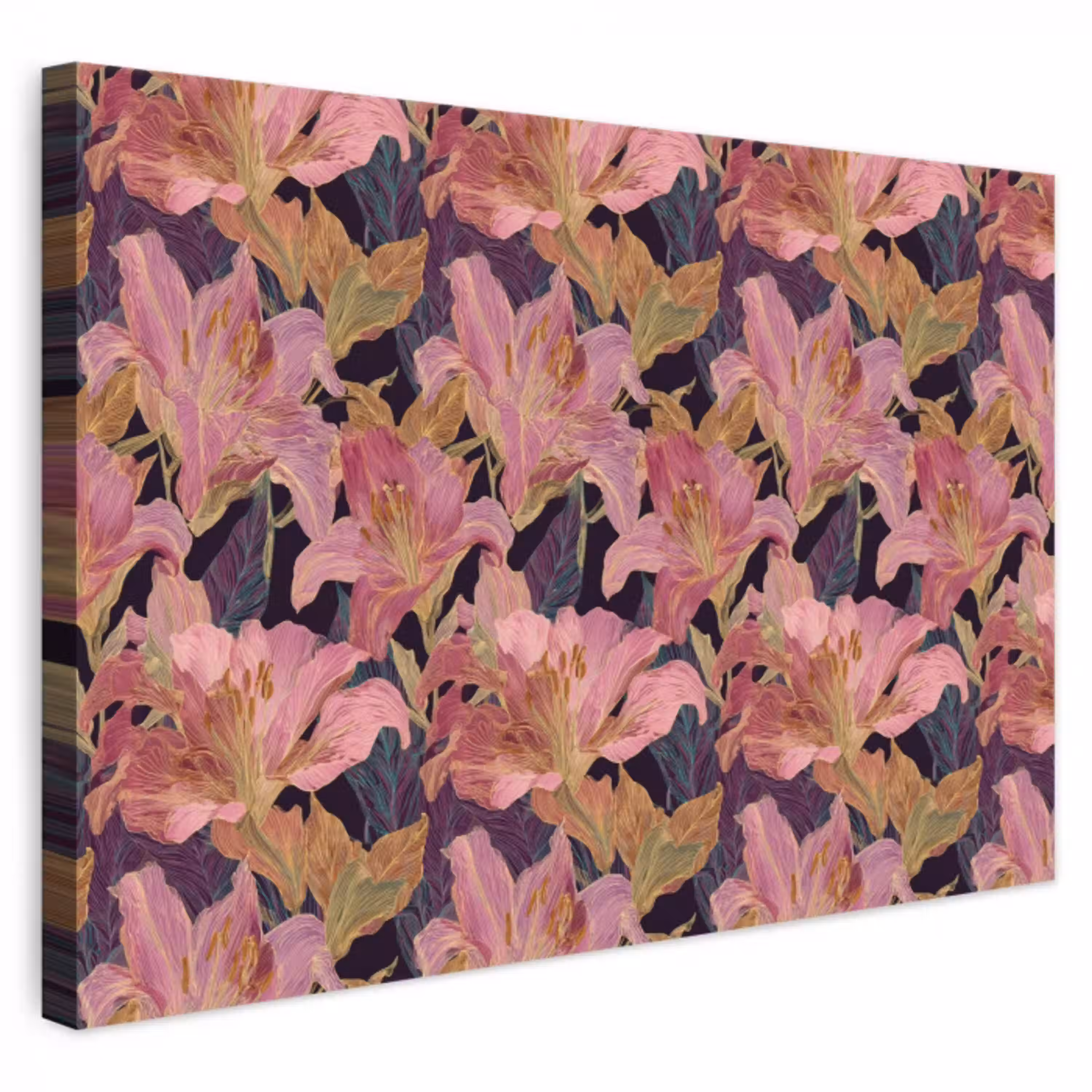 Lelies - Patroon - Roze - Goud canvas 2cm klein 34 -3d