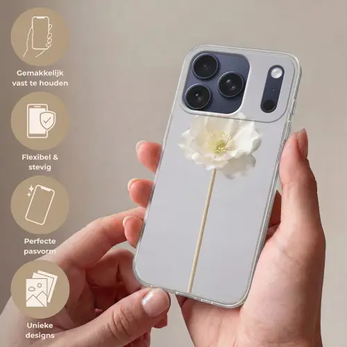 Bloem - Minimalistisch -Wit Telefoonhoesje iPhone 17 Pro klein -sfeer3_NL