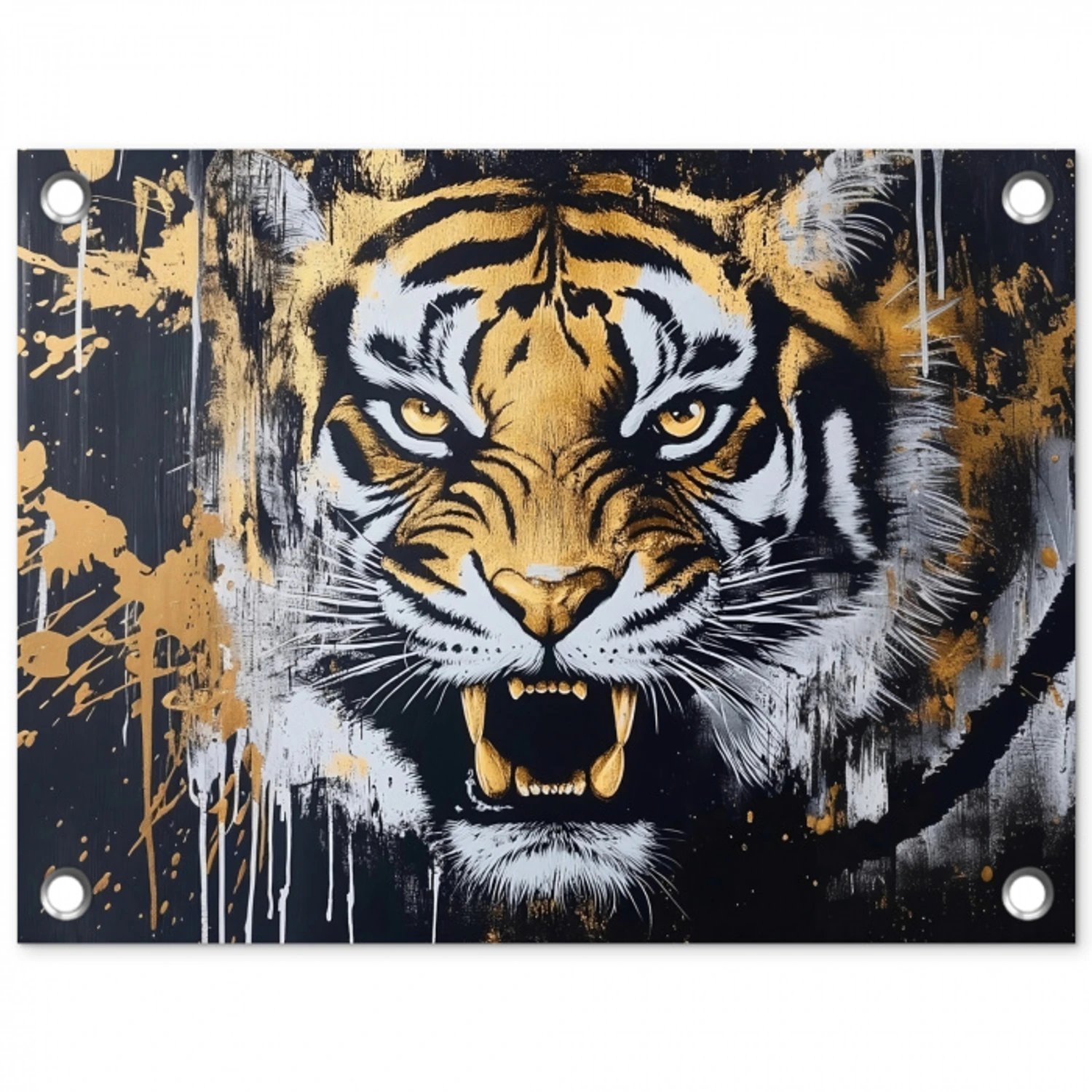 Tijger - Verfspatten - Goud tuinposter los doek klein -3d