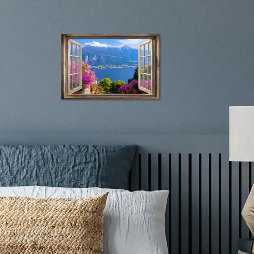 Doorkijk - Berg - Landschap - Uitzicht - Meer poster papier klein -sfeer2