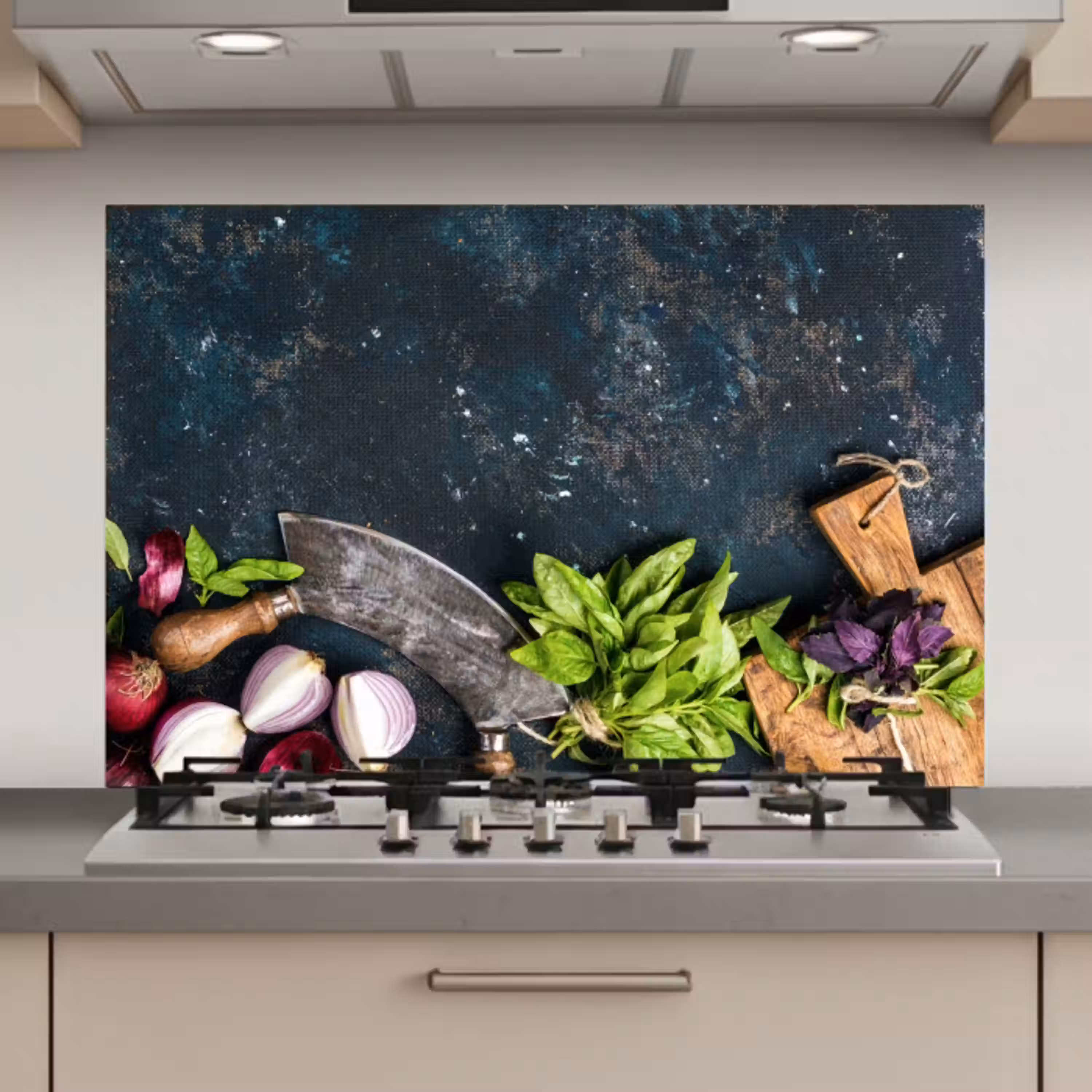 Groente - Kruiden - Wiegemes - Ui - Specerijen - Rustiek keuken achterwand spatscherm klein -3d_website