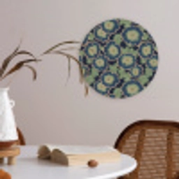 Bloemen - Borduurwerk - Patroon - Blauw - Groen Akoestische PET Vilt - Rond klein 838 -sfeer3